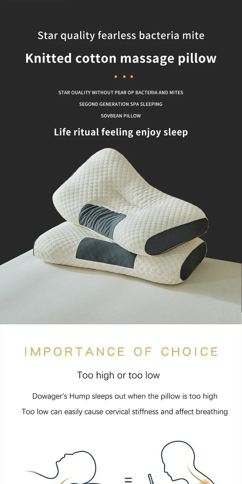2024 New Neck Pillow Help Sleep And Protect The Neck Cervical Orthopedic Household Soybean Fiber Massage SPA Pillow For Sleeping