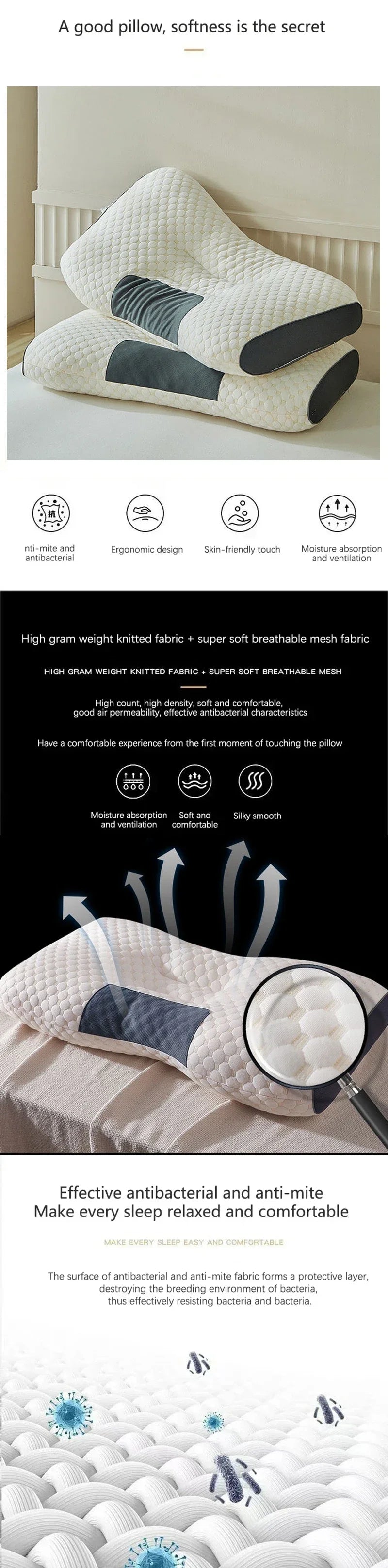 2024 New Neck Pillow Help Sleep And Protect The Neck Cervical Orthopedic Household Soybean Fiber Massage SPA Pillow For Sleeping